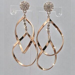 Twist Teardrop Dangle Earrings Rhinestone Studs Gold Tone 925 Sterling Silver